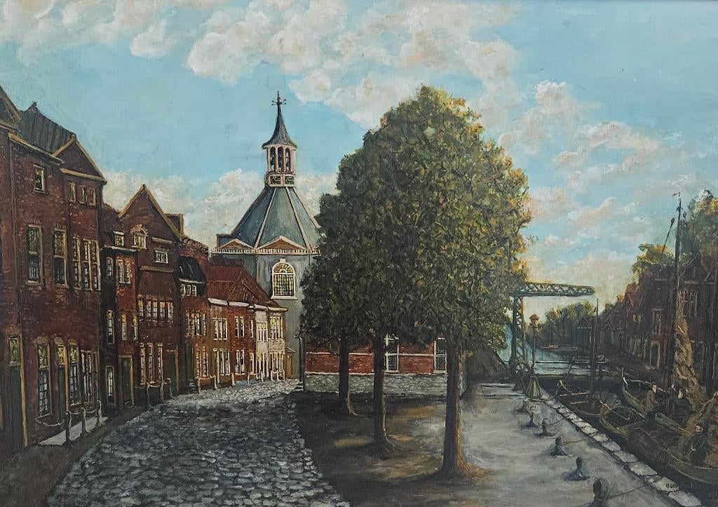 Schilderij Leidschendam-Dorpskerk-Peperbus, Antiek en Kunst, Ophalen of Verzenden