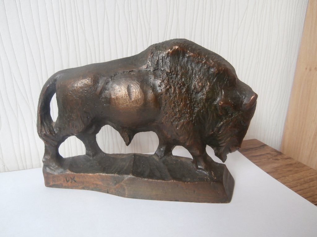 Massief Bronzen Beeld van een Bizon, Buffel, Stier, Ophalen of Verzenden, Zo goed als nieuw, Dier