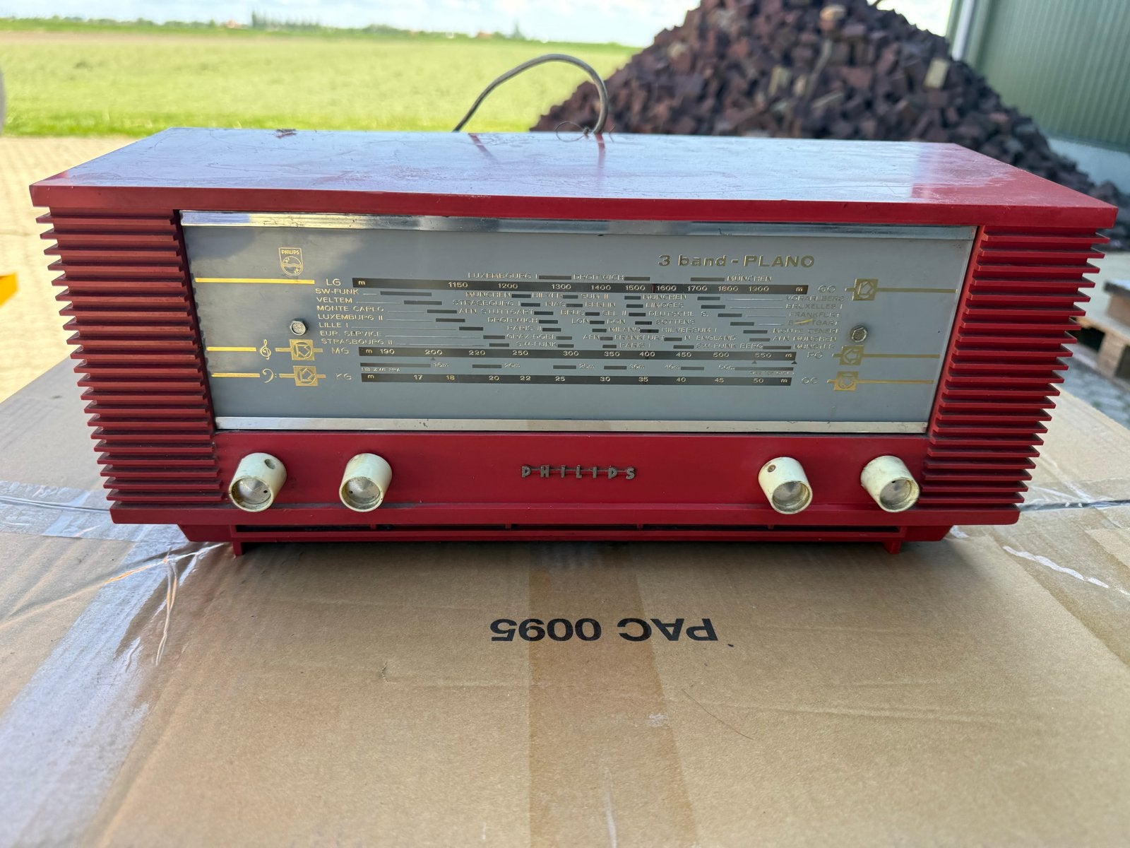 Vintage Philips 3-band Plano radio - Rood, Ophalen of Verzenden, Gebruikt, Radio