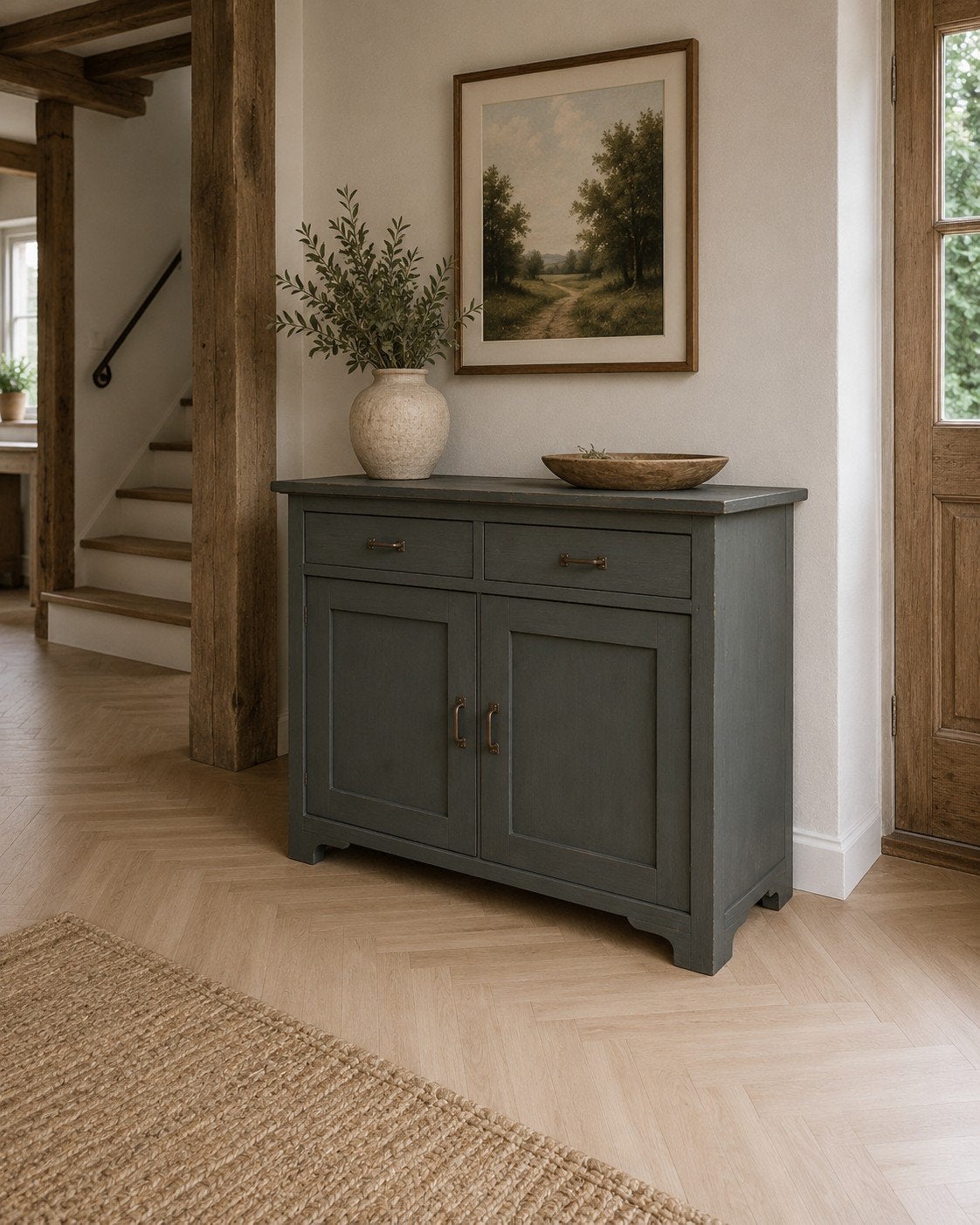 Strak donker groen dressoir met black wash blad, Huis en Inrichting, Kasten | Dressoirs, Muppetsmeubels@gmail.com, Middenhof 41 Rilland