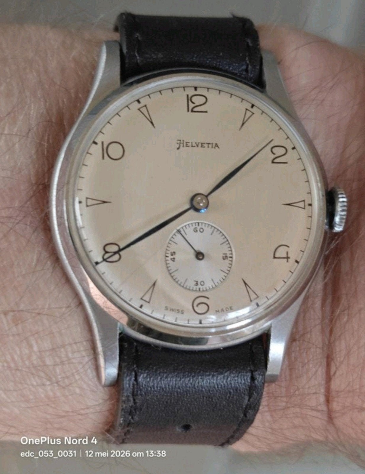 Vintage Helvetia cal.80C sub-second horloge..., Ophalen of Verzenden, Zo goed als nieuw