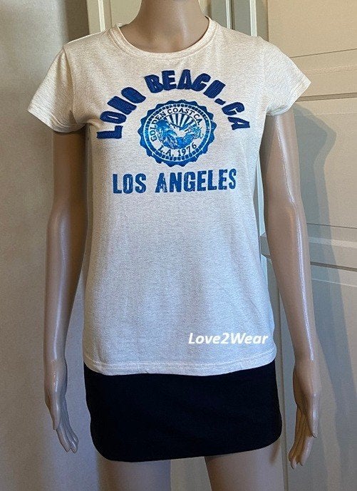 T-shirt crème met opdruk Long Island Beach, Wit, Nieuw, Ophalen of Verzenden, Korte mouw