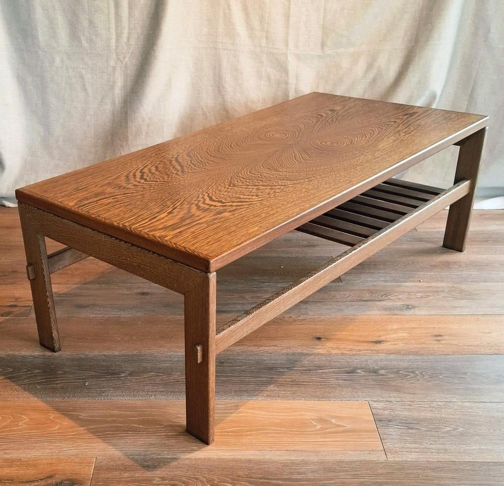Vintage Japandi Wengé Salontafel, Huis en Inrichting, Tafels | Salontafels, Ophalen, Gebruikt, 100 tot 150 cm, Glas