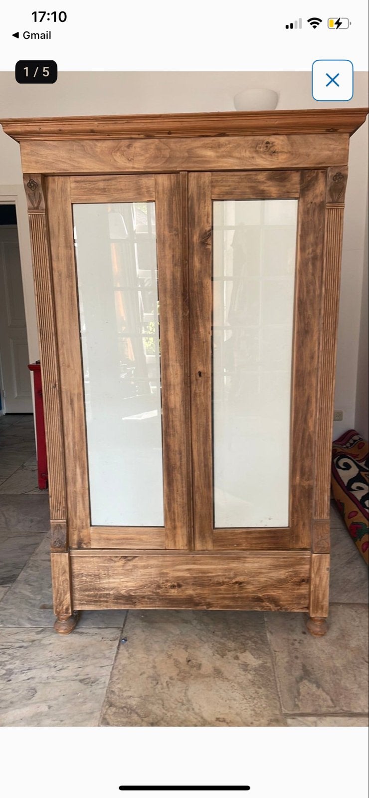 Antieke houten kast met glazen deuren, Ophalen of Verzenden