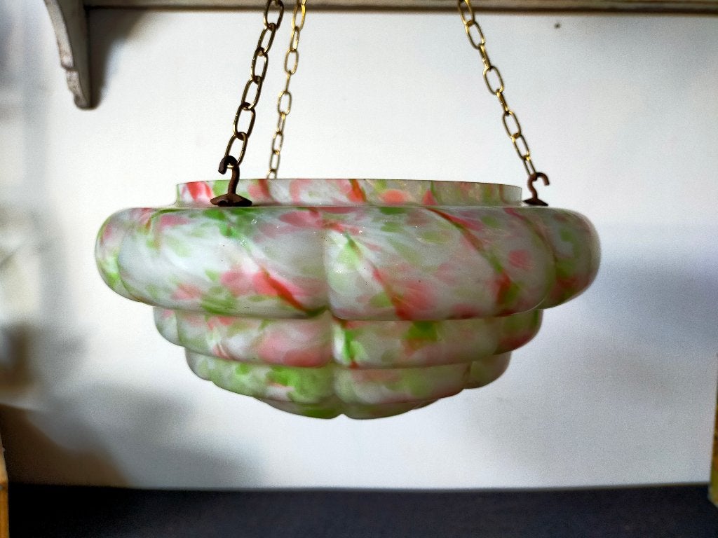 Antieke Franse schaallamp met gevlekt glas, Ophalen of Verzenden