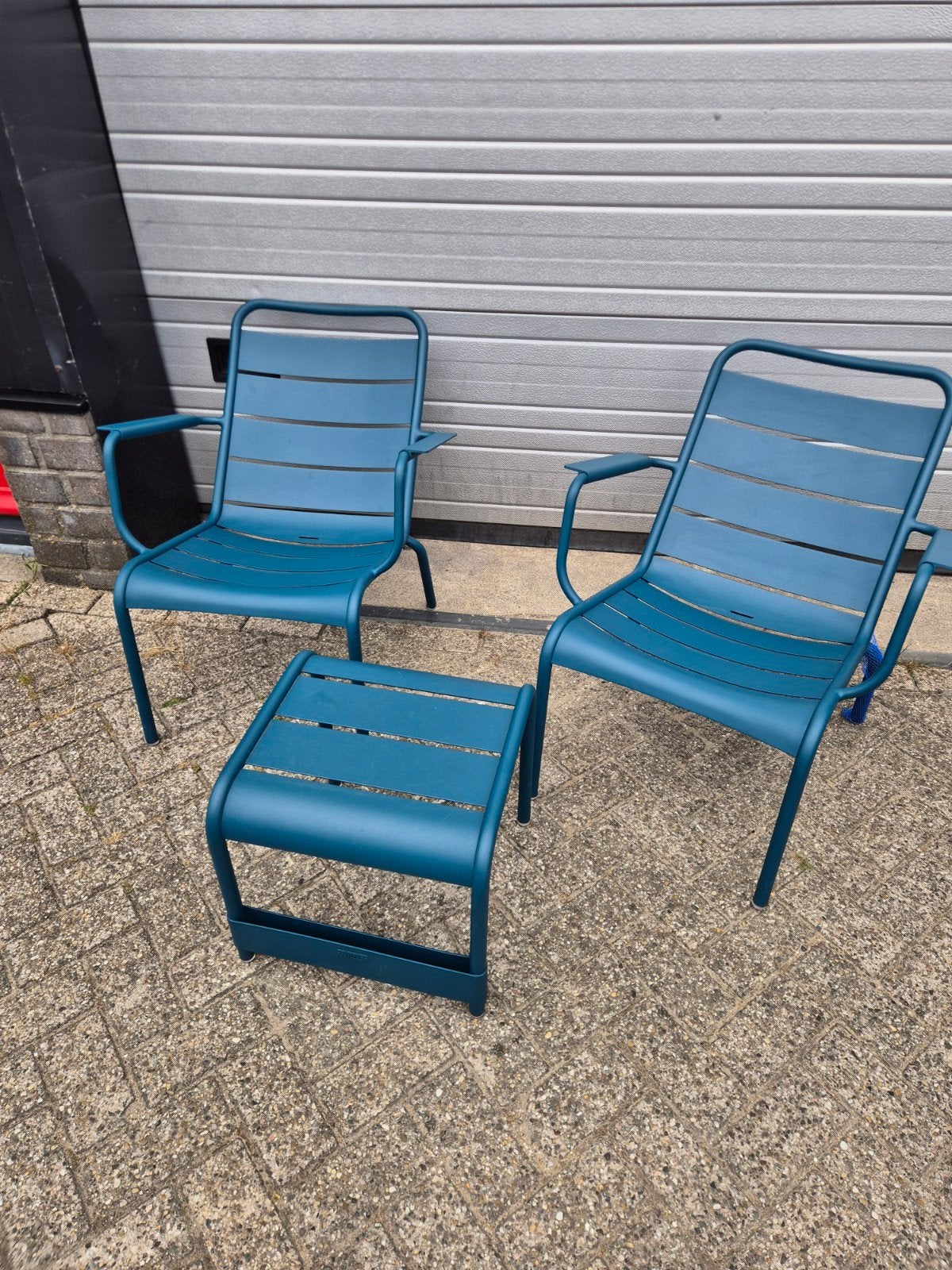 2x Fermob low chair 1x Voetenbank acapulco gebruikt set, Ophalen of Verzenden