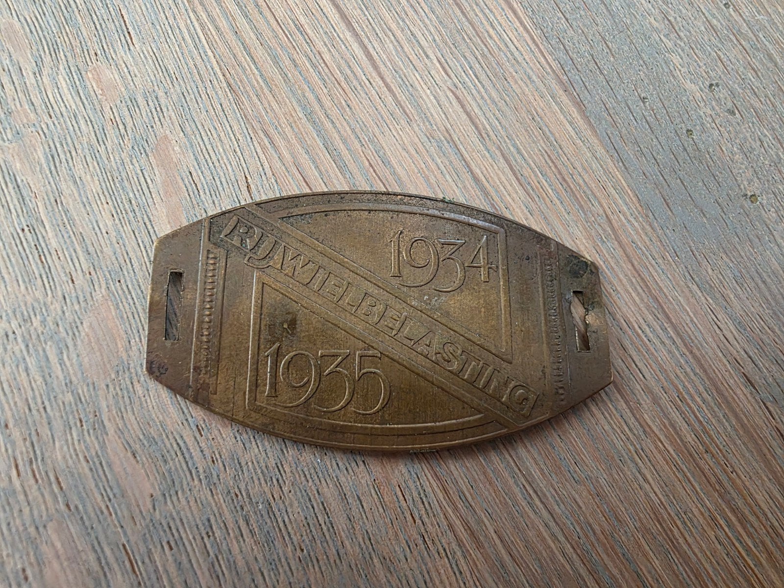 Rijwielbelasting plaatje 1934. 1935, Verzamelen, Ophalen of Verzenden, Gebruikt
