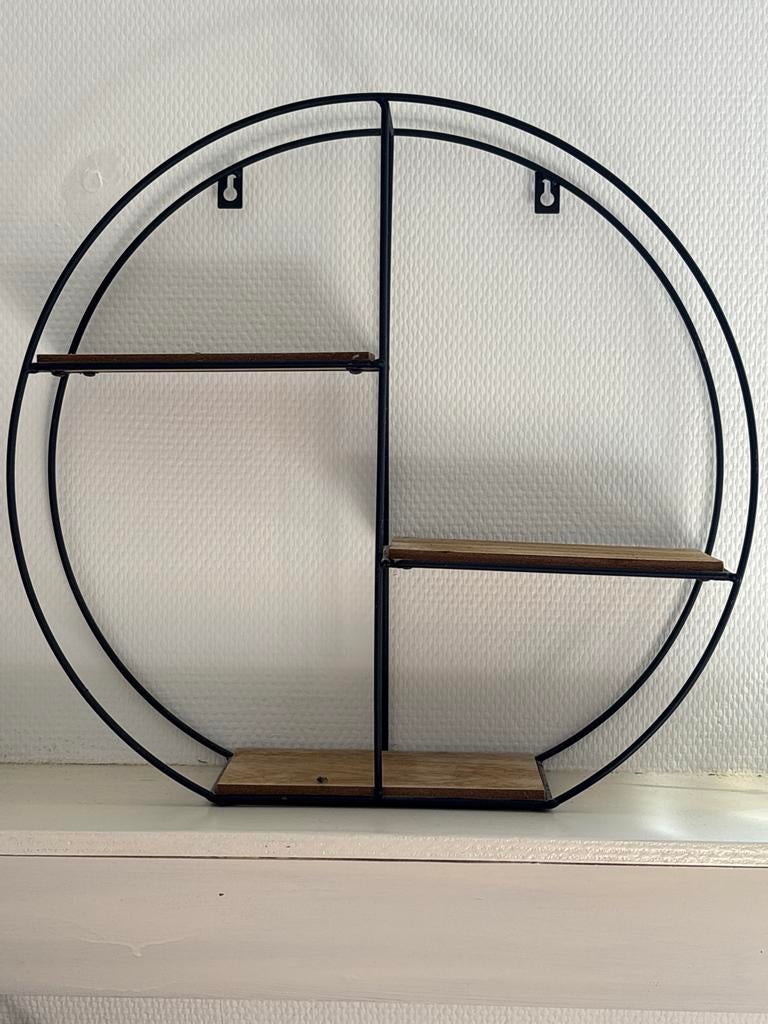 Rond wandrek met houten planken - Zwart metaal, Ophalen of Verzenden, Zo goed als nieuw