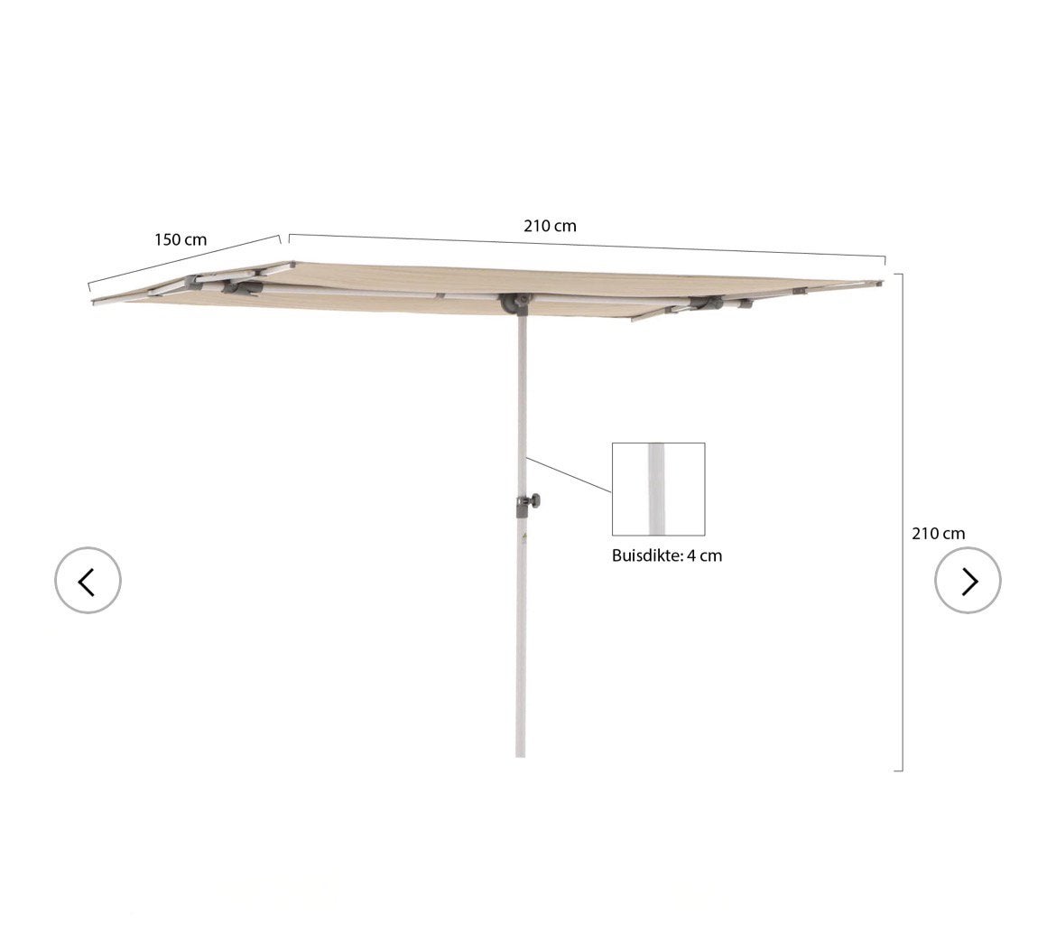 Suncomfort flex roof parasol 210x150 nieuw, Ophalen, Kantelbaar, Overige typen, Nieuw