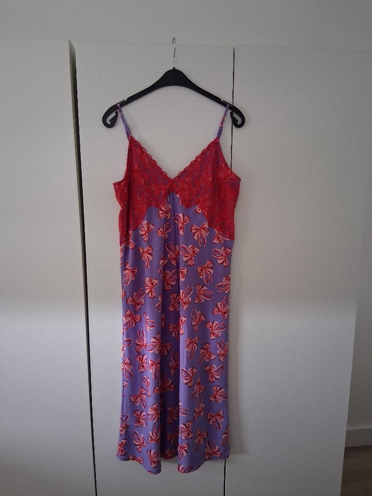 Monki paars/rode zomerjurk mt.L, Kleding | Dames, Ophalen, Paars, Maat 42/44 (L), Zo goed als nieuw