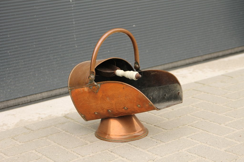Antieke koperen kolenkit met schep, Ophalen, Koper