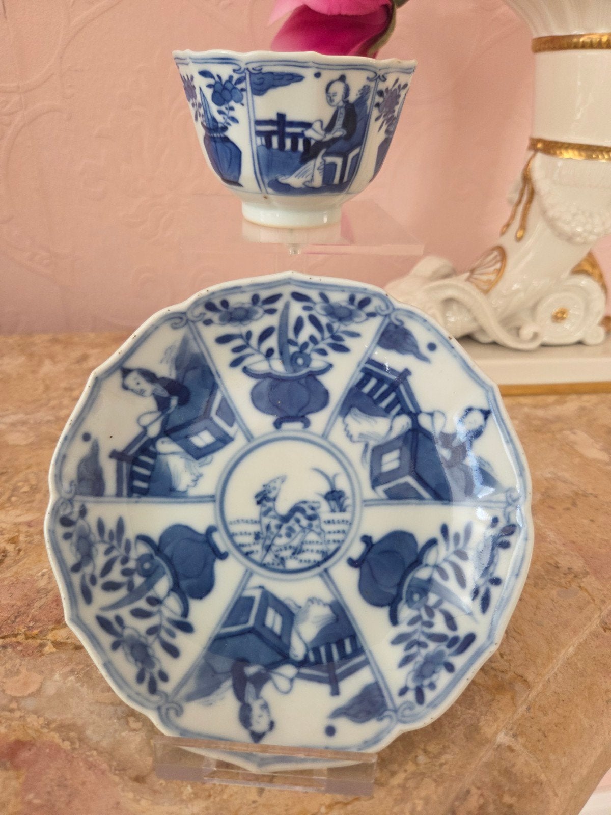 Chinese kop en schotel - personen en hert, Ophalen of Verzenden