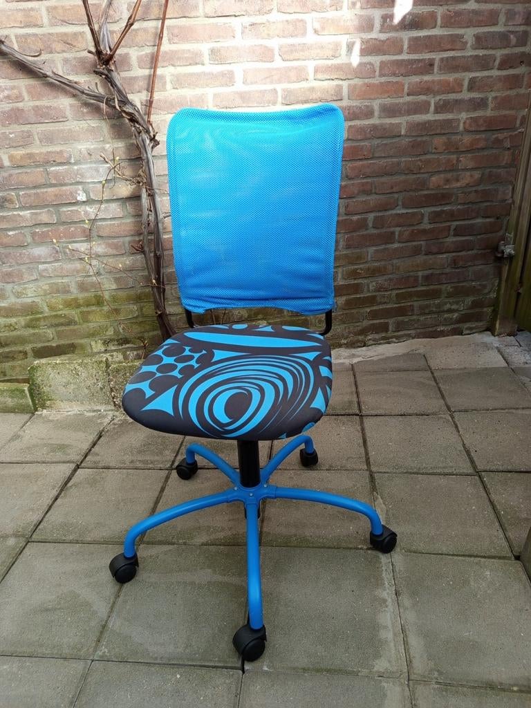 Blauwe bureaustoel met patroon, Ophalen of Verzenden