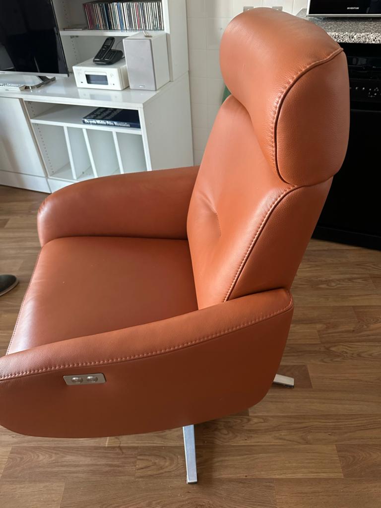 Luxe leren sta op fauteuil Imola- Cognac kleur, Ophalen, Bruin, Leer, Zo goed als nieuw