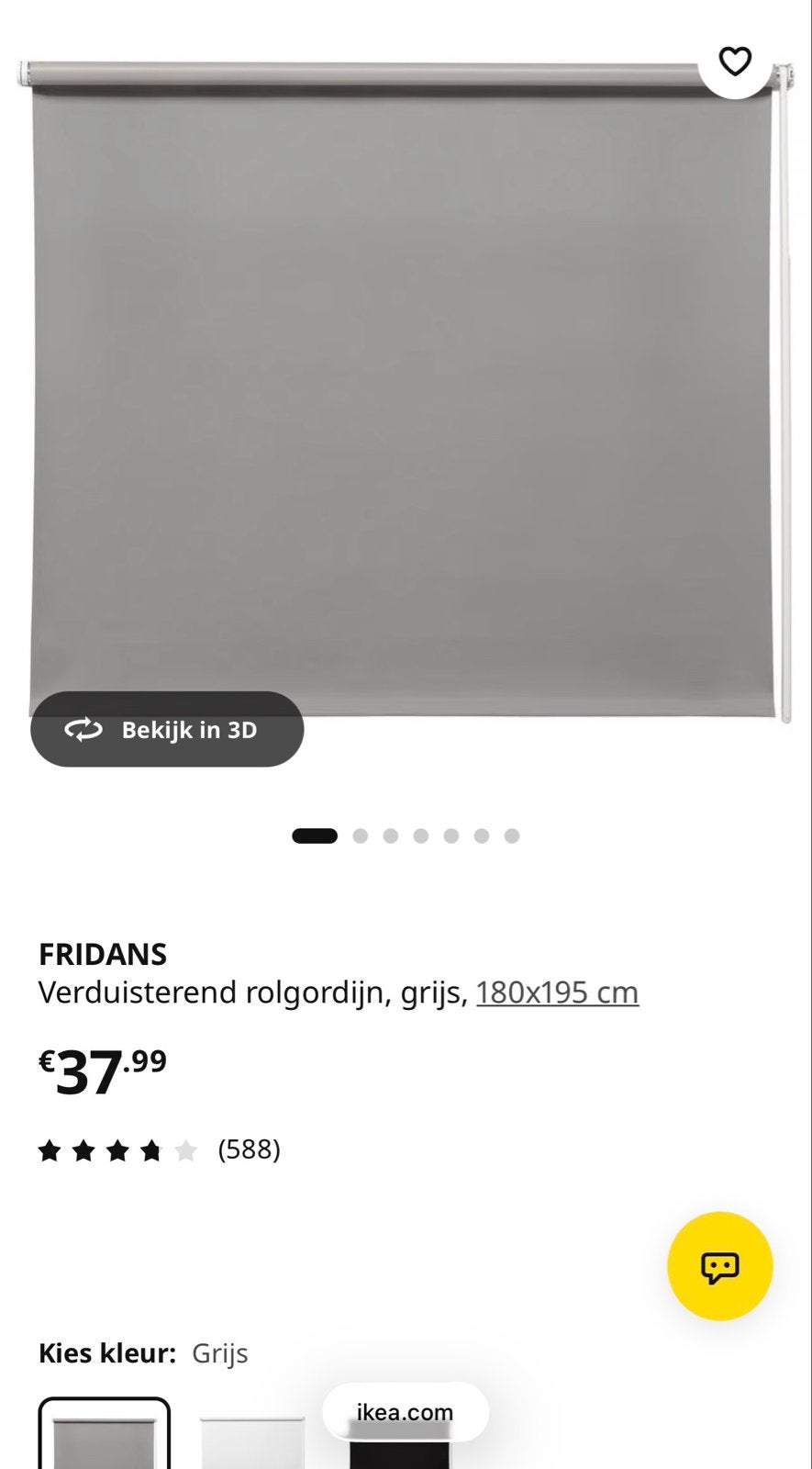 IKEA FRIDANS Verduisterend rolgordijn, grijs, 180x195 cm, Ophalen, Verduisterend, Nieuw, Rolgordijn
