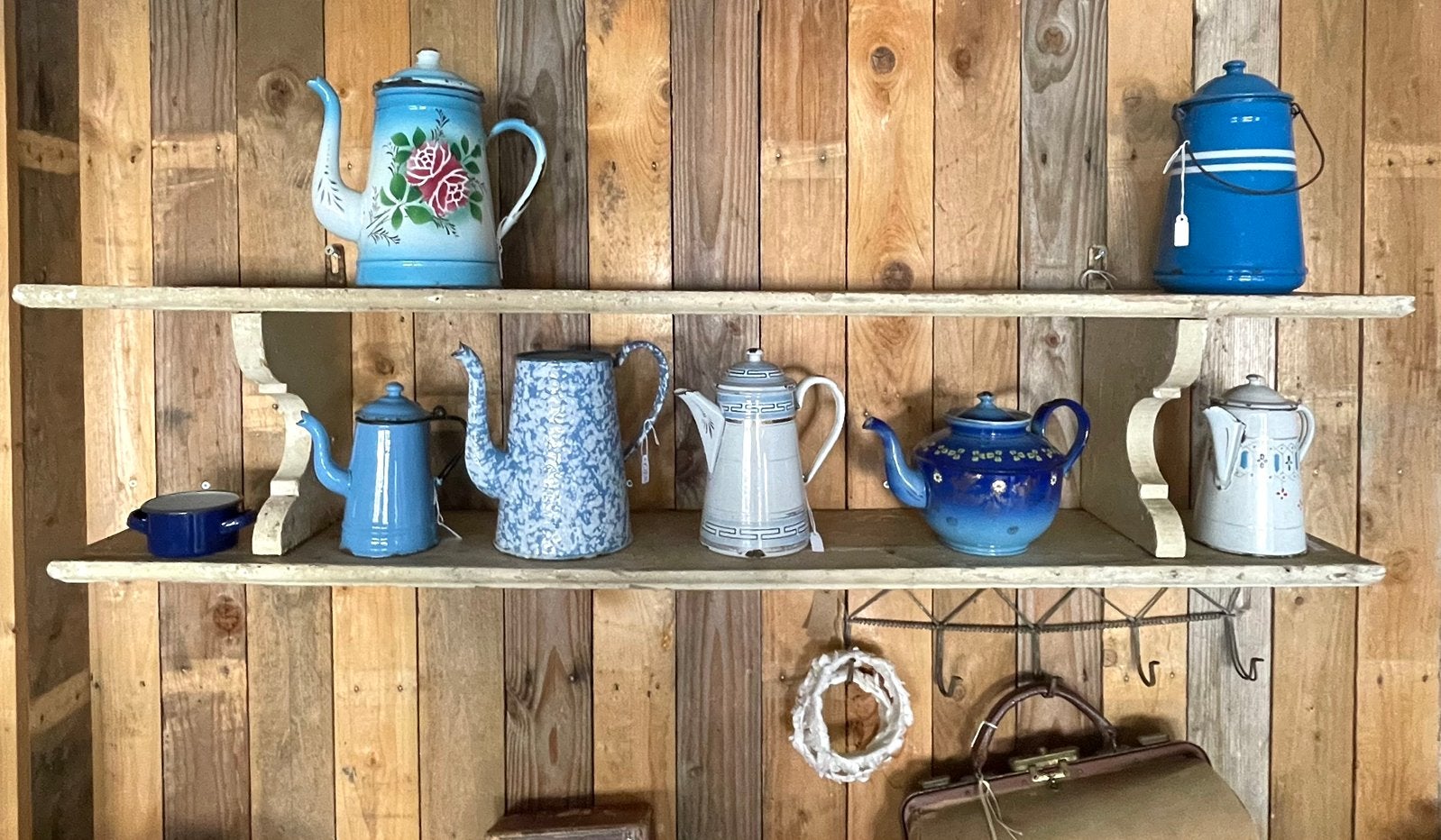 Brocante oud houten regaal / wandrek / keukenrek creme, Ophalen of Verzenden