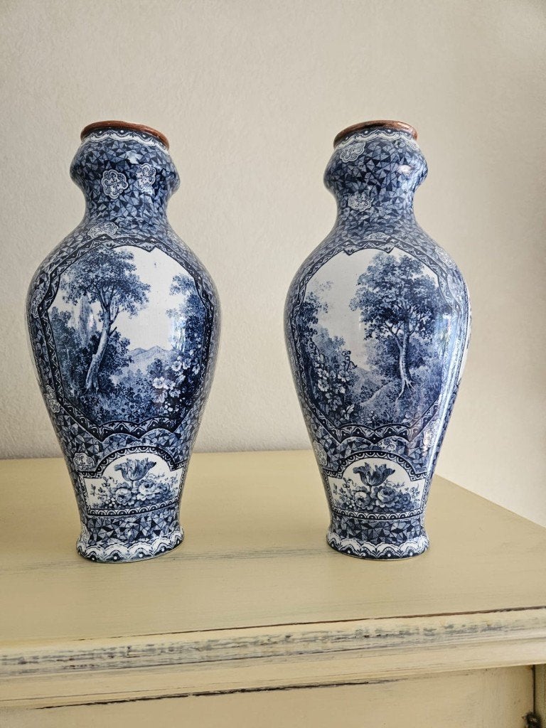 2 vaasjes antiek Villeroy en Boch Flamand 30 cm hoog, Ophalen of Verzenden