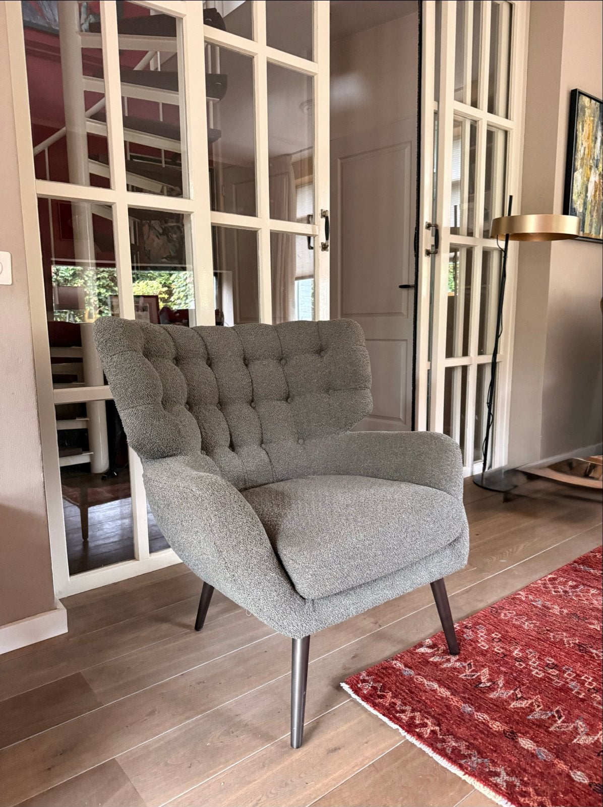 Zo goed als nieuwe Scandinavische fauteuil, grijs-groen, Ophalen, Zo goed als nieuw, 75 tot 100 cm, Stof