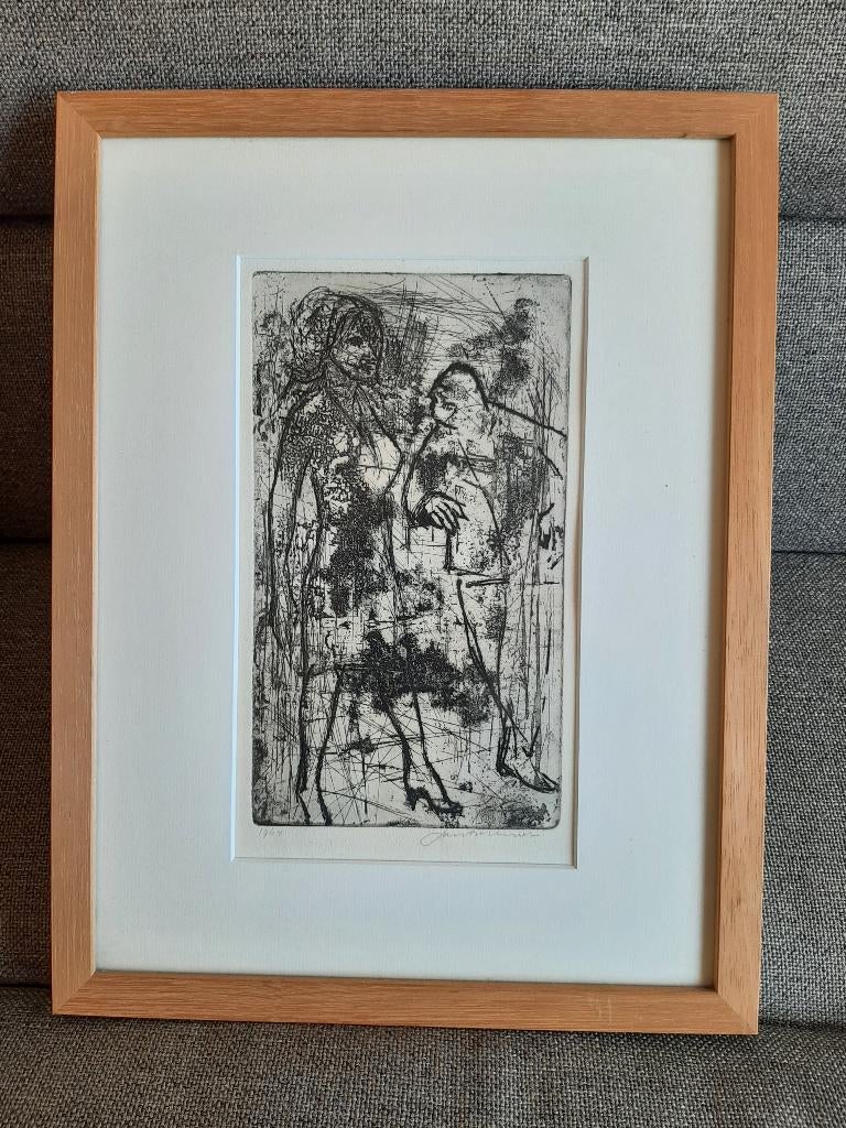 Jan Bezemer, originele ets, Vrouw en man, gesigneerd, 1964, Antiek en Kunst, Ophalen