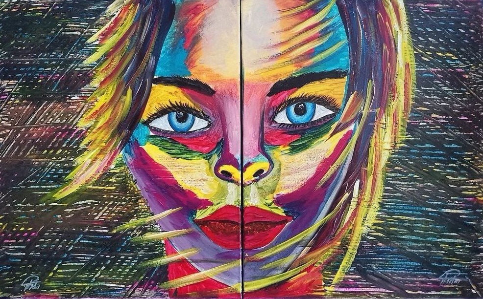 Abstract portret vrouw en man mijn werk, Ophalen of Verzenden