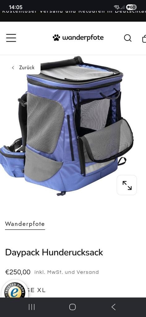 Wanderpfote XL Hondenrugzak backpack hondenbackpack, Ophalen