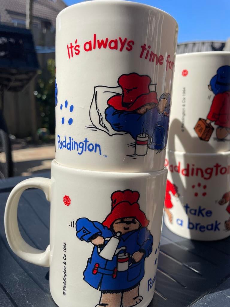 Set van 4 Paddington Bear mokken - Vintage 1994, Gebruikt, Keramiek, Ophalen of Verzenden, Overige stijlen