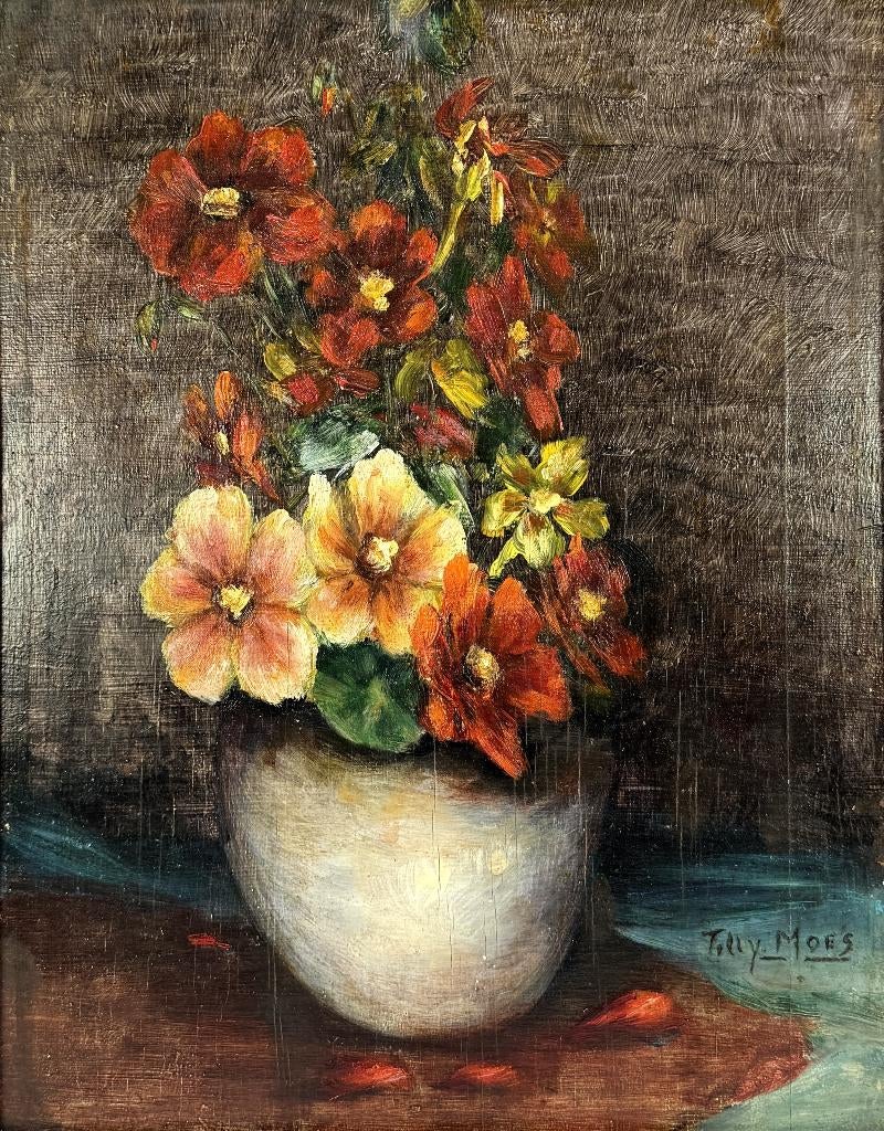 256. Olieverfschilderij, Tilly Moes - stilleven, Antiek en Kunst, Ophalen of Verzenden
