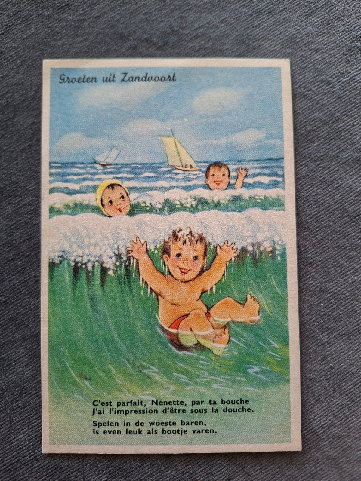 Groeten uit Zandvoort, Spelen in de woeste baren, is even..., Verzenden, 1940 tot 1960, Gelopen, Overige thema's