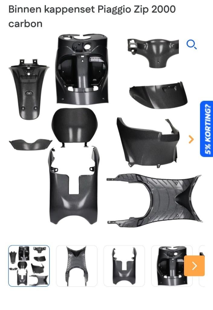 Binnen kappenset Piaggio Zip 2000 zwart carbon
