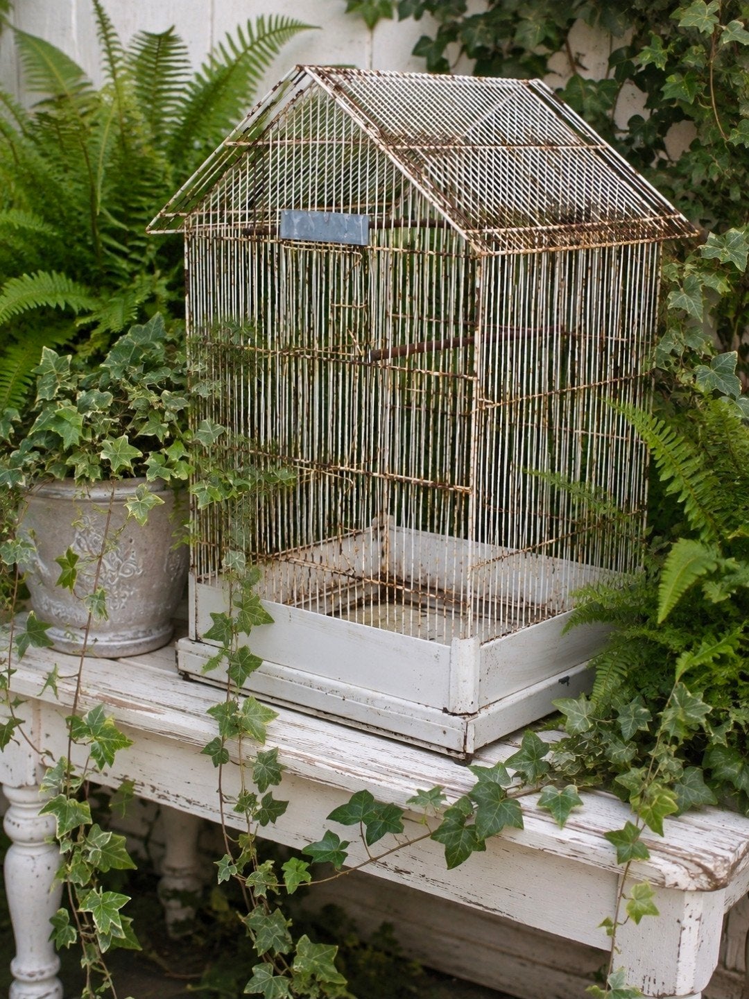 Grote Franse ijzeren vogelkooi.  Huisjesmodel, Antiek en Kunst, Curiosa en Brocante, Ophalen
