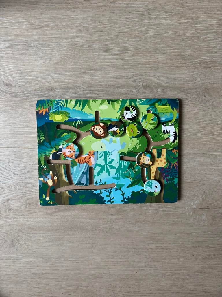 Houten Jungle Schuifpuzzel - Motoriek Speelgoed, Ophalen, Gebruikt, Overige typen