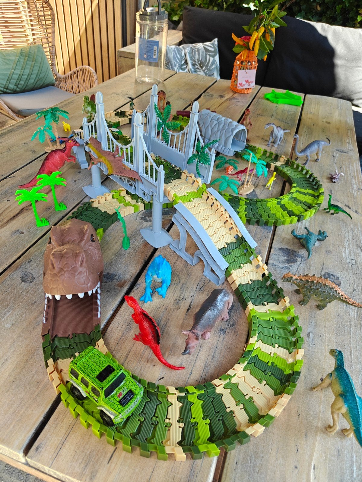 Dino Baan met Auto en Veel Dinosaurus Figuren, Ophalen of Verzenden
