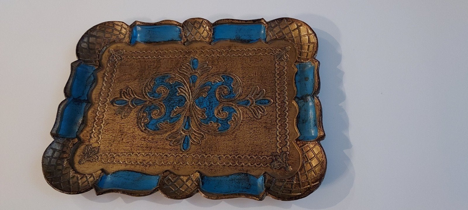 Decoratief dienblad goud/blauw - 25x19cm, Ophalen of Verzenden