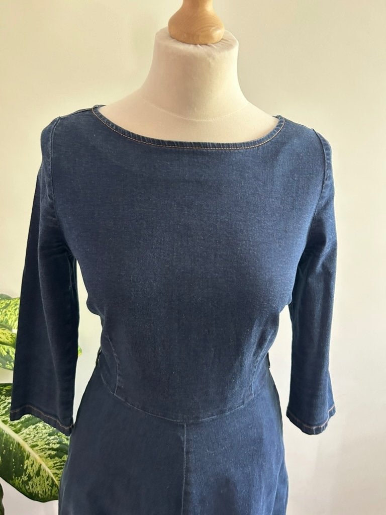 King Louie maat 40 retro spijker jeans jurk 3396, Kleding | Dames, Jurken, Maat 38/40 (M), Blauw, Ophalen of Verzenden, Zo goed als nieuw