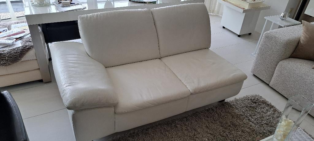 2 zits lederen bankje, wit., Ophalen, Gebruikt, 150 tot 200 cm, Tweepersoons