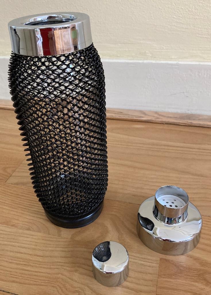 Cocktail shaker glas met zwart raster vintage, Antiek en Kunst, Antiek | Glas en Kristal, Ophalen of Verzenden