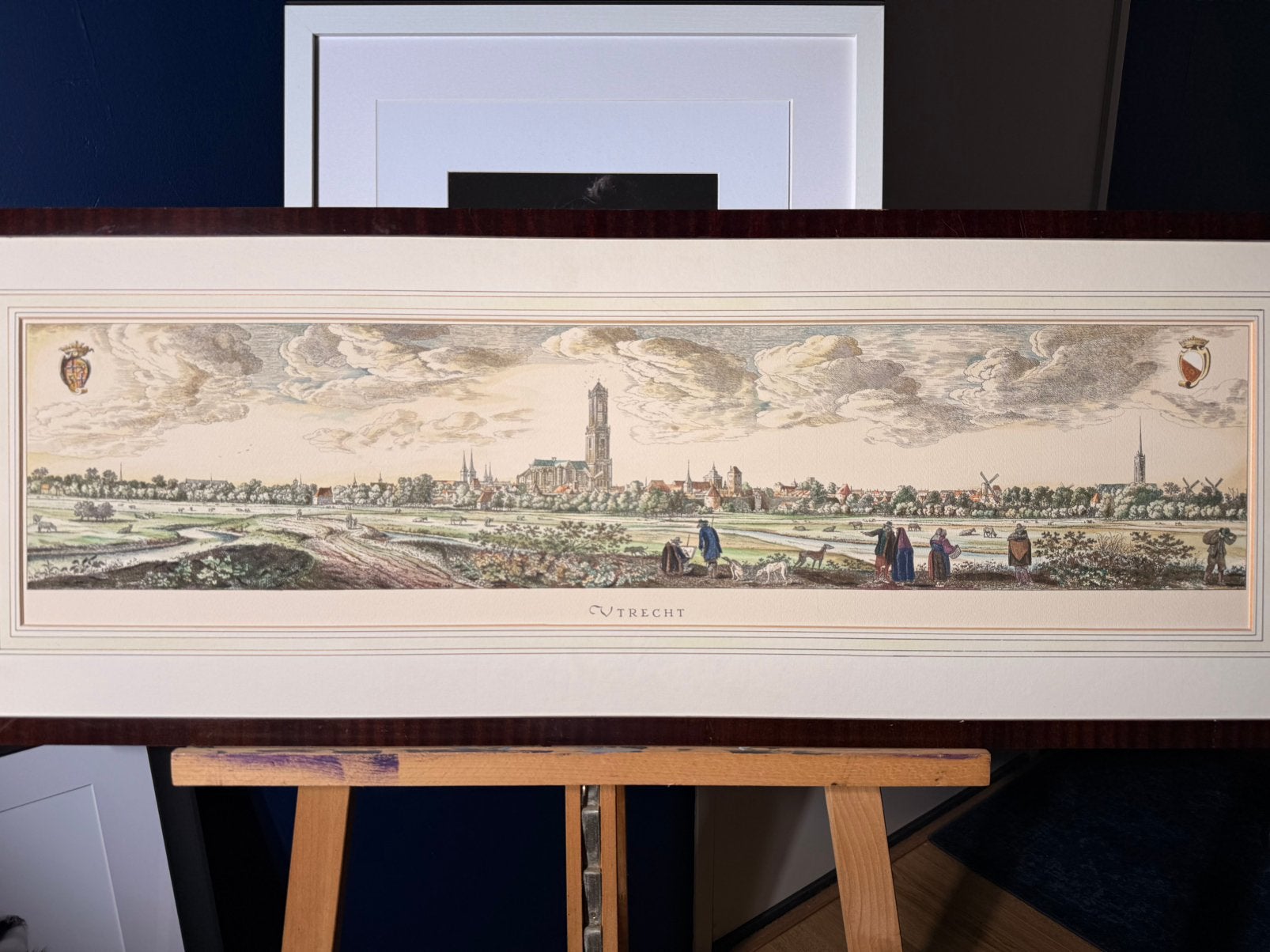 Stadsgezicht Utrecht 1648 Herman Saftleven handingekleurd, Ophalen, Ingelijst, Stadsgezicht, 103 cm
