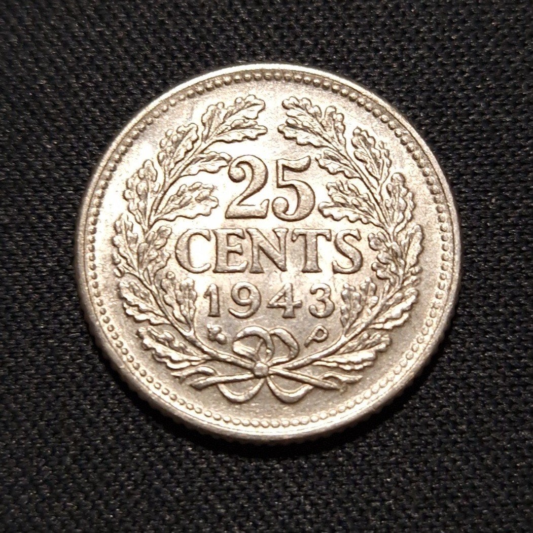 25 cent 1943 ep, Verzenden, Zilver, 25 cent, Koningin Wilhelmina