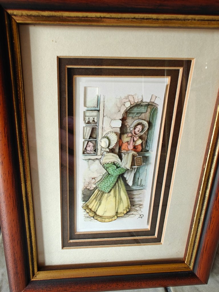 Anton Pieck 3D Paper Cut - Framed - Women - 7,5x13 cm, Antiek en Kunst, Kunst | Tekeningen en Foto's, Ophalen of Verzenden