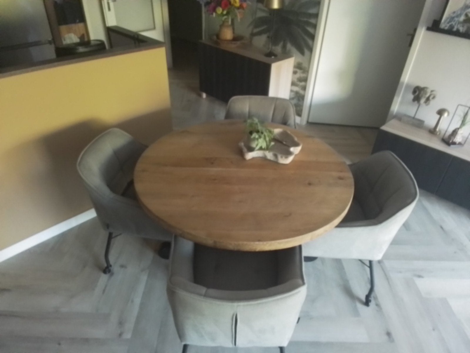 WAANZINNIGE MOOIE RONDE EIKEN EETTAFEL MET MATTE UITSTRALING, Ophalen, Gebruikt, 100 tot 150 cm, 100 tot 150 cm