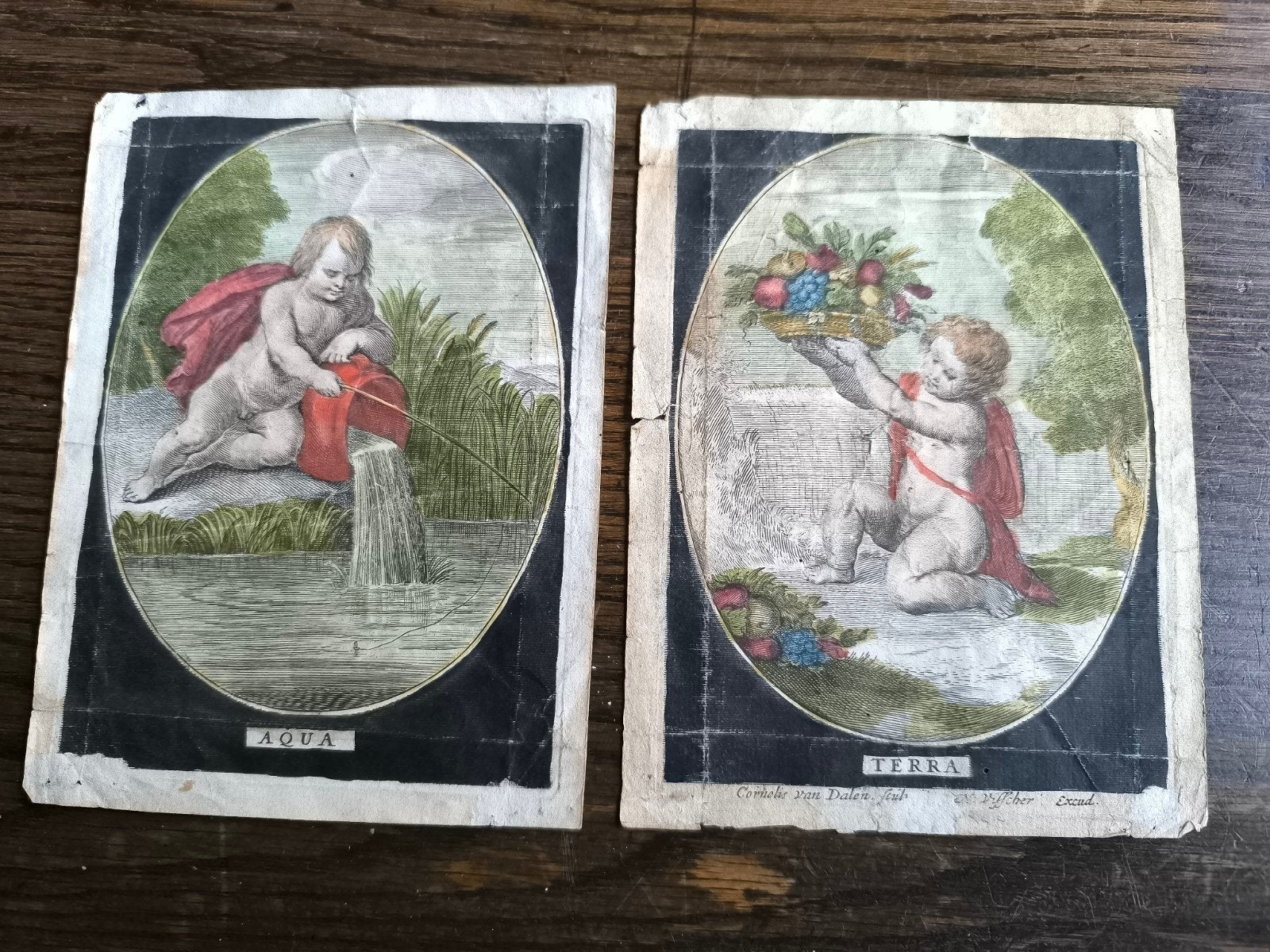 gravure 2x aqua en terra 17e eeuw, Ophalen of Verzenden