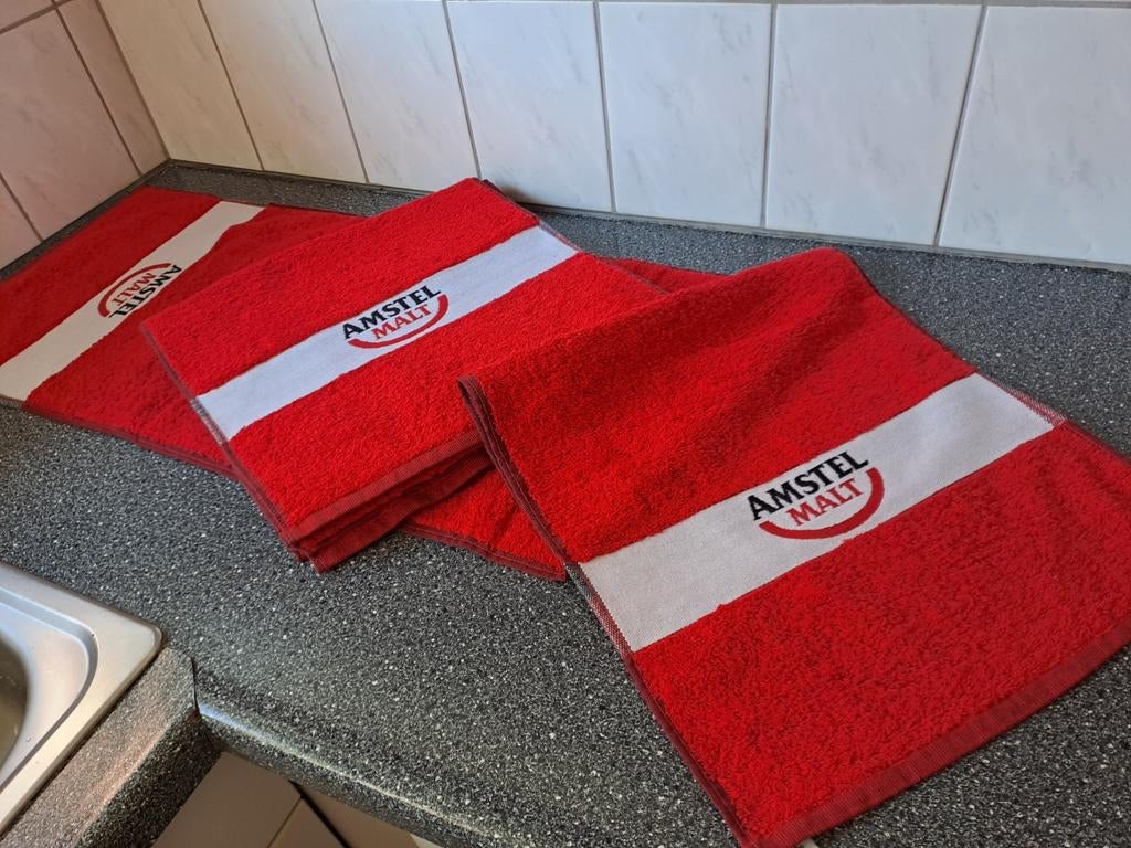 3 x handdoek amstel malt. Afm 135 cm x 36 cm., Verzamelen, Biermerken, Ophalen of Verzenden, Zo goed als nieuw, Overige typen
