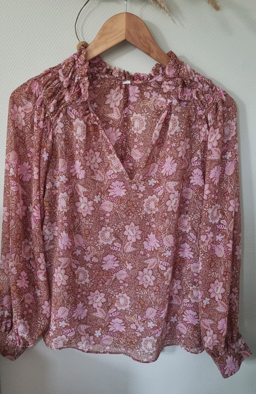 Mango blouse met bloemenprint - Maat 36, Mango, Ophalen of Verzenden, Zo goed als nieuw, Roze