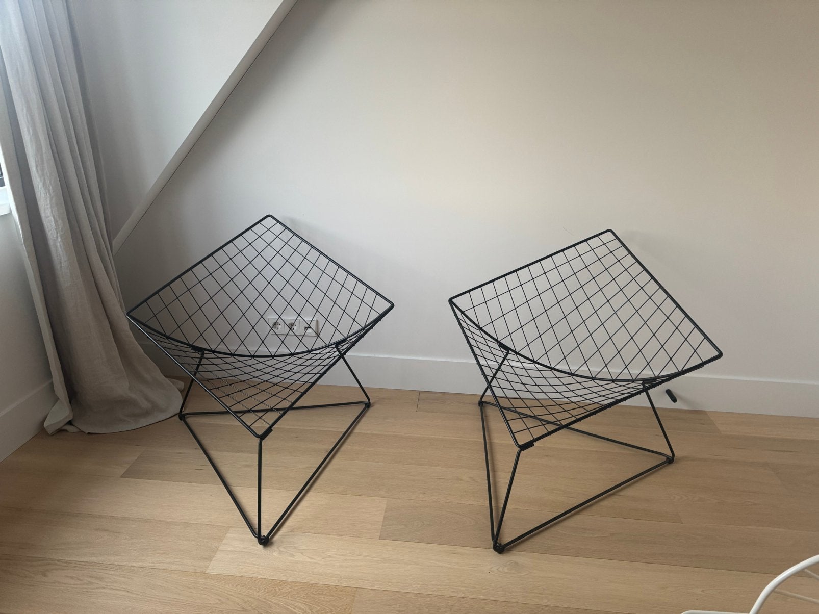 Niels gammelgaard ikea oti draadstaal driehoek stoelen zwart, Ophalen, Twee, Zwart, Vintage