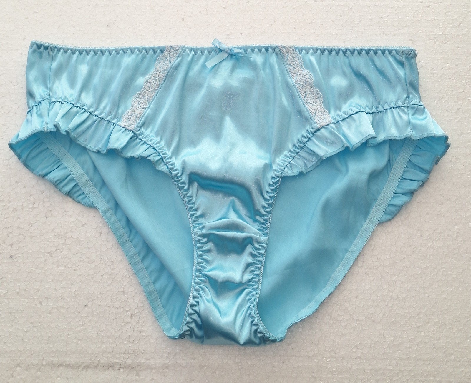 Sexy azur-blauwe satijnen slip maat L (40-42), Verzenden, Blauw, Slip