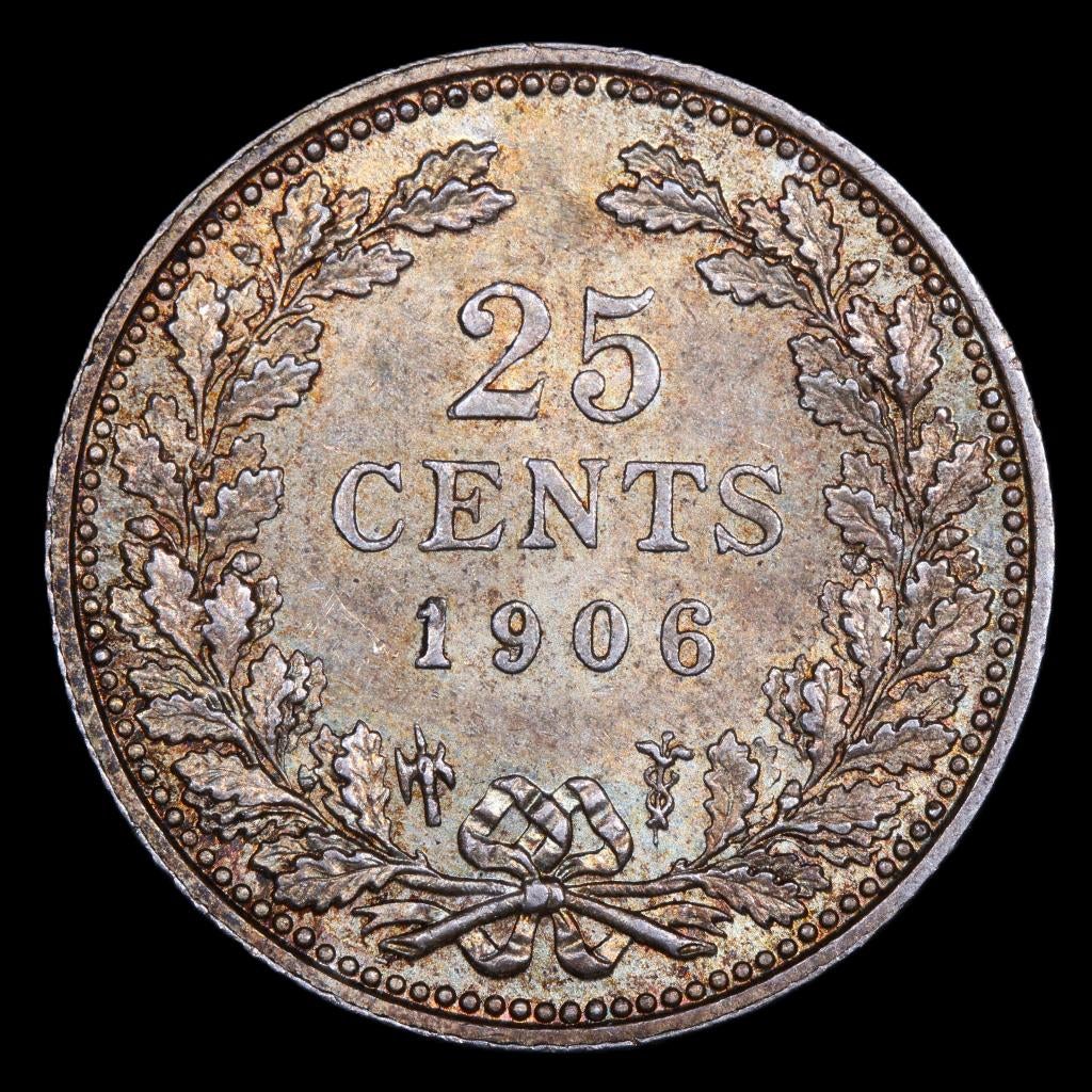 25 cent 1906. Unc., Postzegels en Munten, Munten | Nederland, Zilver, 25 cent, Ophalen of Verzenden, Koningin Wilhelmina