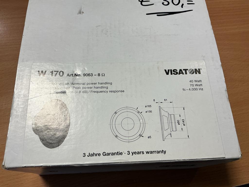 Visaton W 170 Woofer - Nieuw in doos, Audio, Tv en Foto, Overige merken, Overige typen, Nieuw, Ophalen of Verzenden