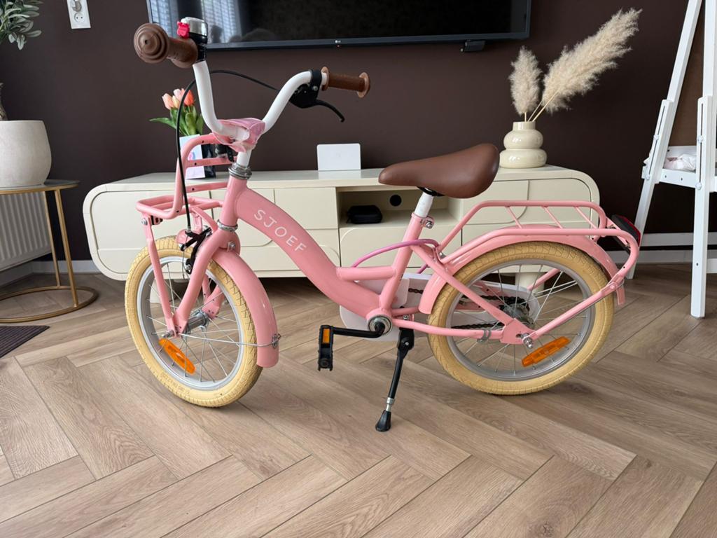 Leuk roze meisjesfiets 16”, Fietsen en Brommers, Ophalen, Zo goed als nieuw, Terugtraprem, 16 tot 20 inch
