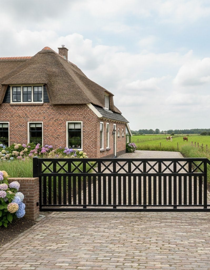 Nieuw model schuifpoort ´Woodlook´ 500x150cm zwart compleet!, Met poort, Nieuw, Ophalen of Verzenden, Tuinhek