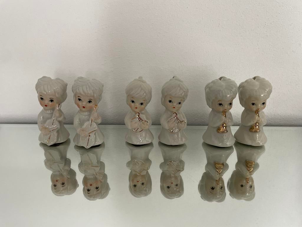 Set van 6 vintage porseleinen engeltjes met instrumenten, Ophalen